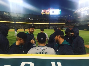 Seattle Mariners pre-gaming with redbull, game vs. Oakland A's. September, 2015. 
